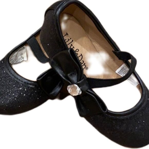 Lily & Dan Toddler Dress Shoe Black Glitter Rhinestone and bow Size 5/6 - Picture 2 of 16
